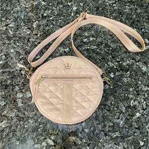 Oliver Thomas Blush Pink Quilted I’ll Buy The Next Round Crossbody Bag RFID 7in